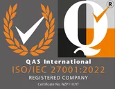 ISO/IEC 27001:2022 registered company, QAS International (Cert. NZP1107IT)